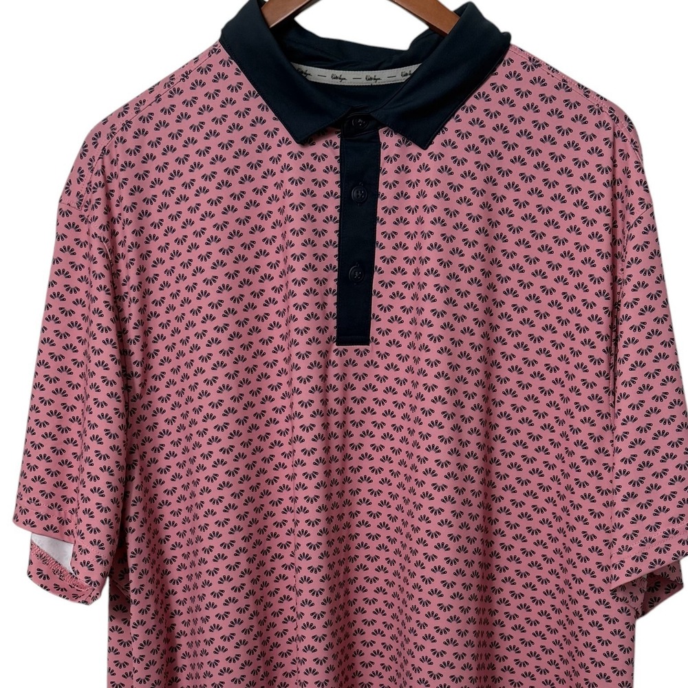 Walter Hagen 11 Mens XXL Pink Navy Golf Polo Shirt Print Stretch Performance